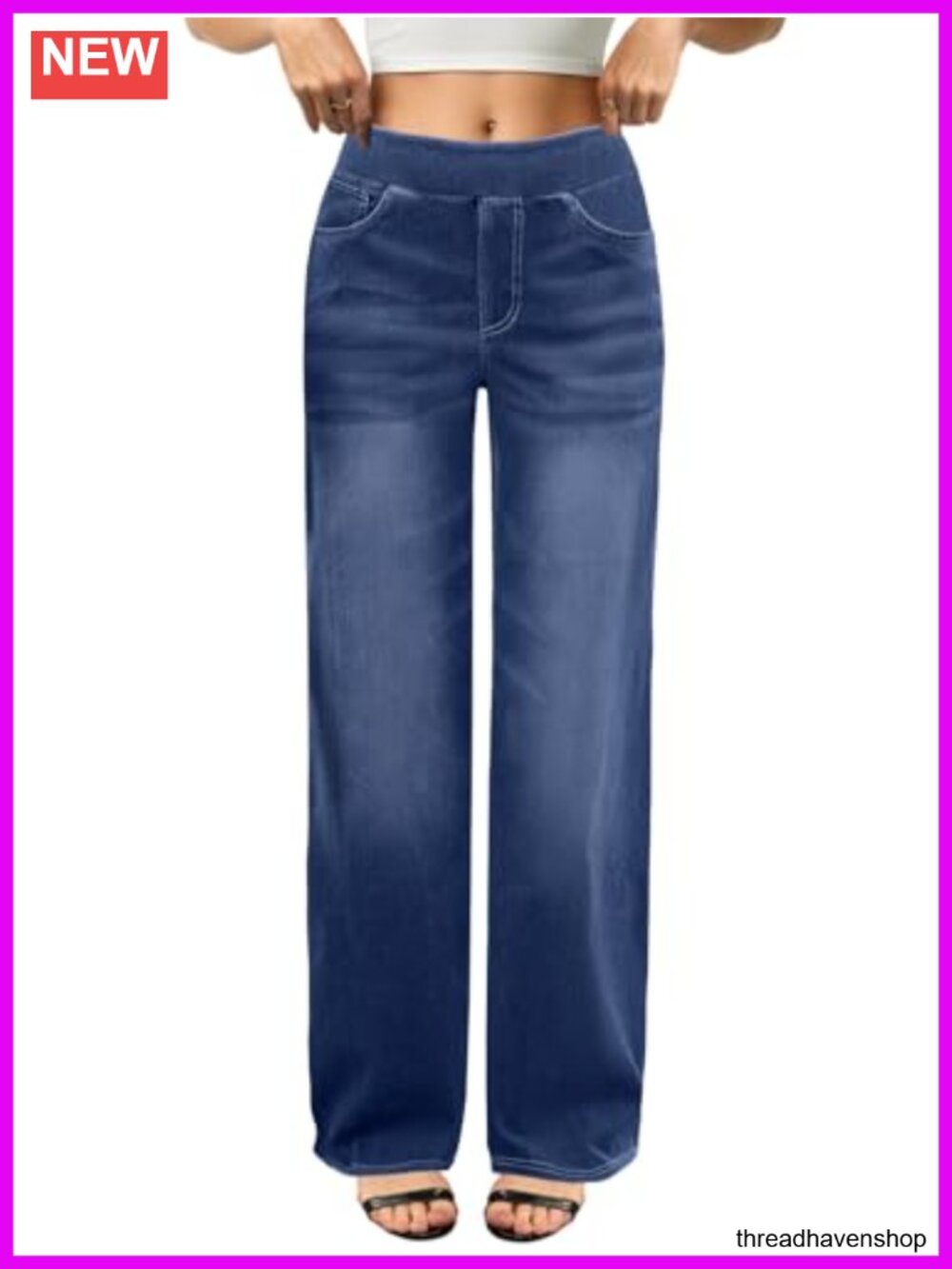 Wide Leg Jeans for Women High Waisted Stretchy Pull On Denim 4 Pockets